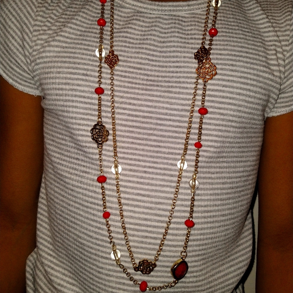 Chaps long gold layered necklace